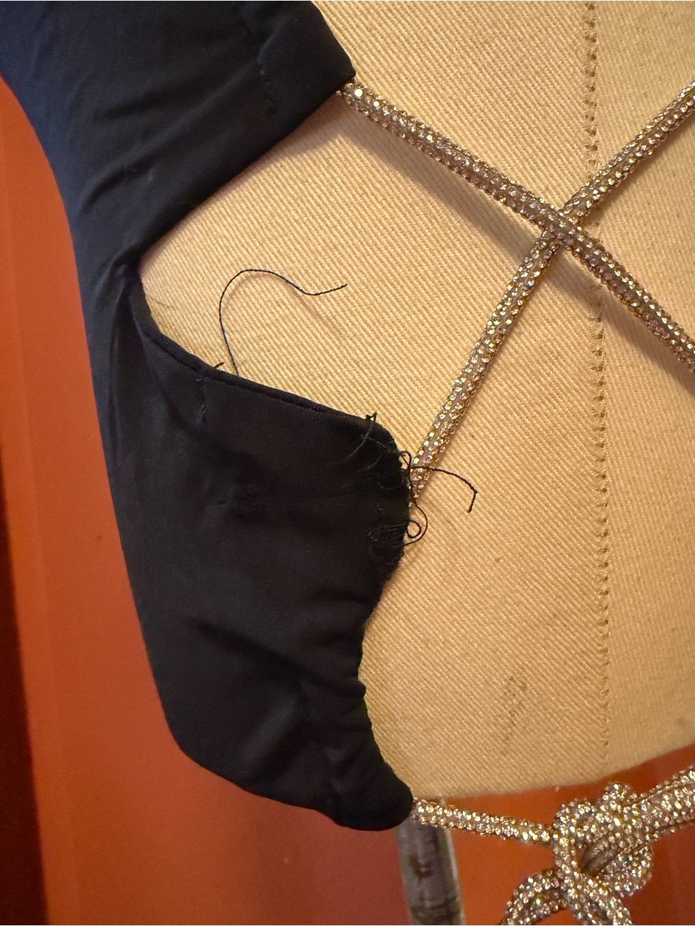 AKIRA Black Mini Dress with rhinestone tie Side Cutouts - Picture 5 of 12